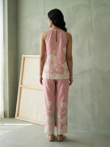 Salmon Pink Floral Linen Co-ord Set