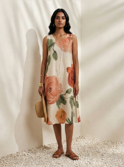 100% Linen Floral Dress