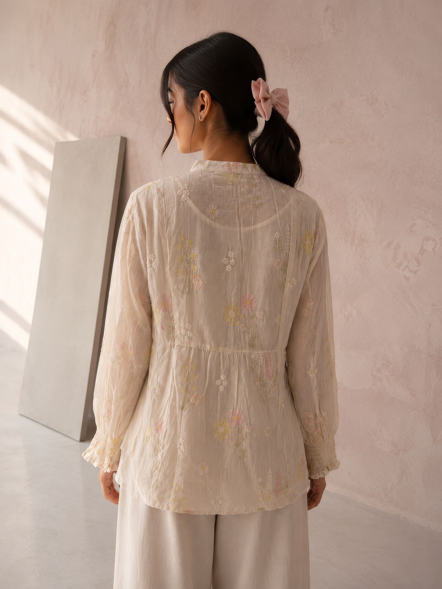 Vegan Silk White Embroidered Top