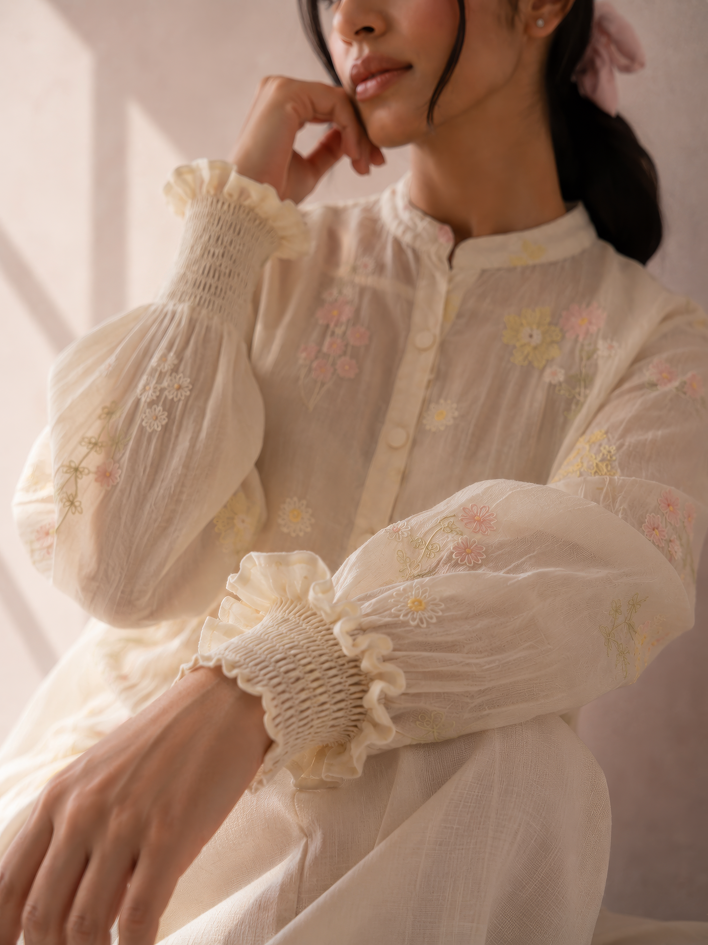 Vegan Silk White Embroidered Top
