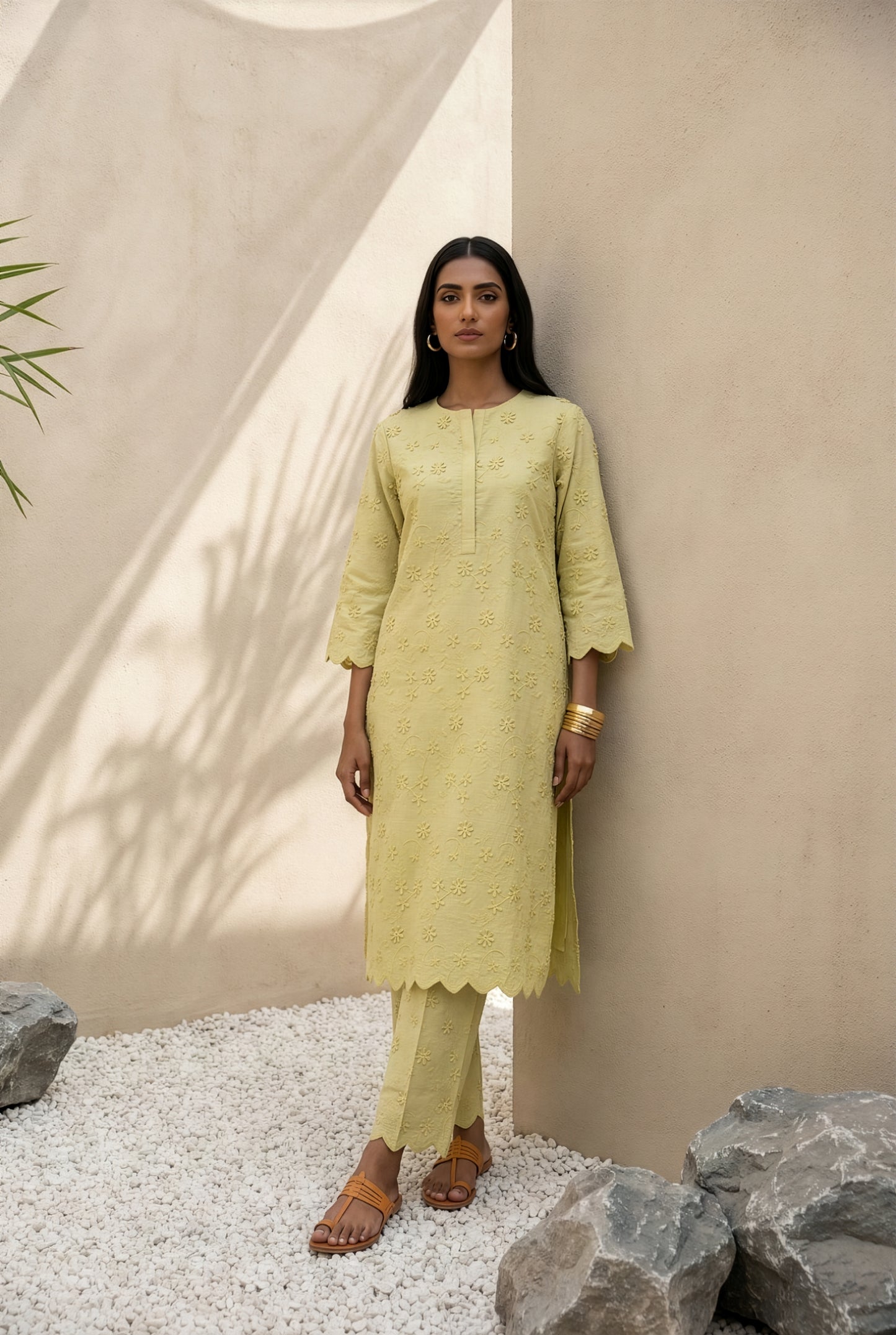 Sunflower Applique Cotton Kurta Set