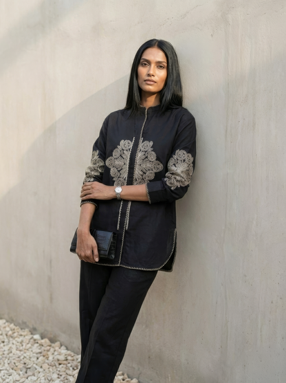 Siyah Gul Linen Co-ord Set