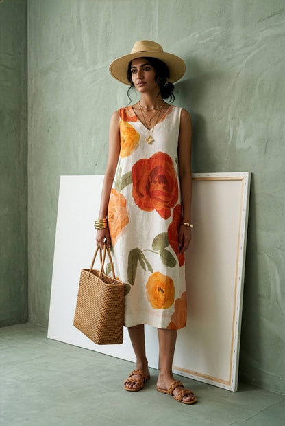 100% Linen Floral Dress