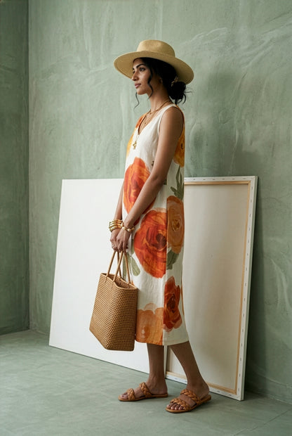 100% Linen Floral Dress