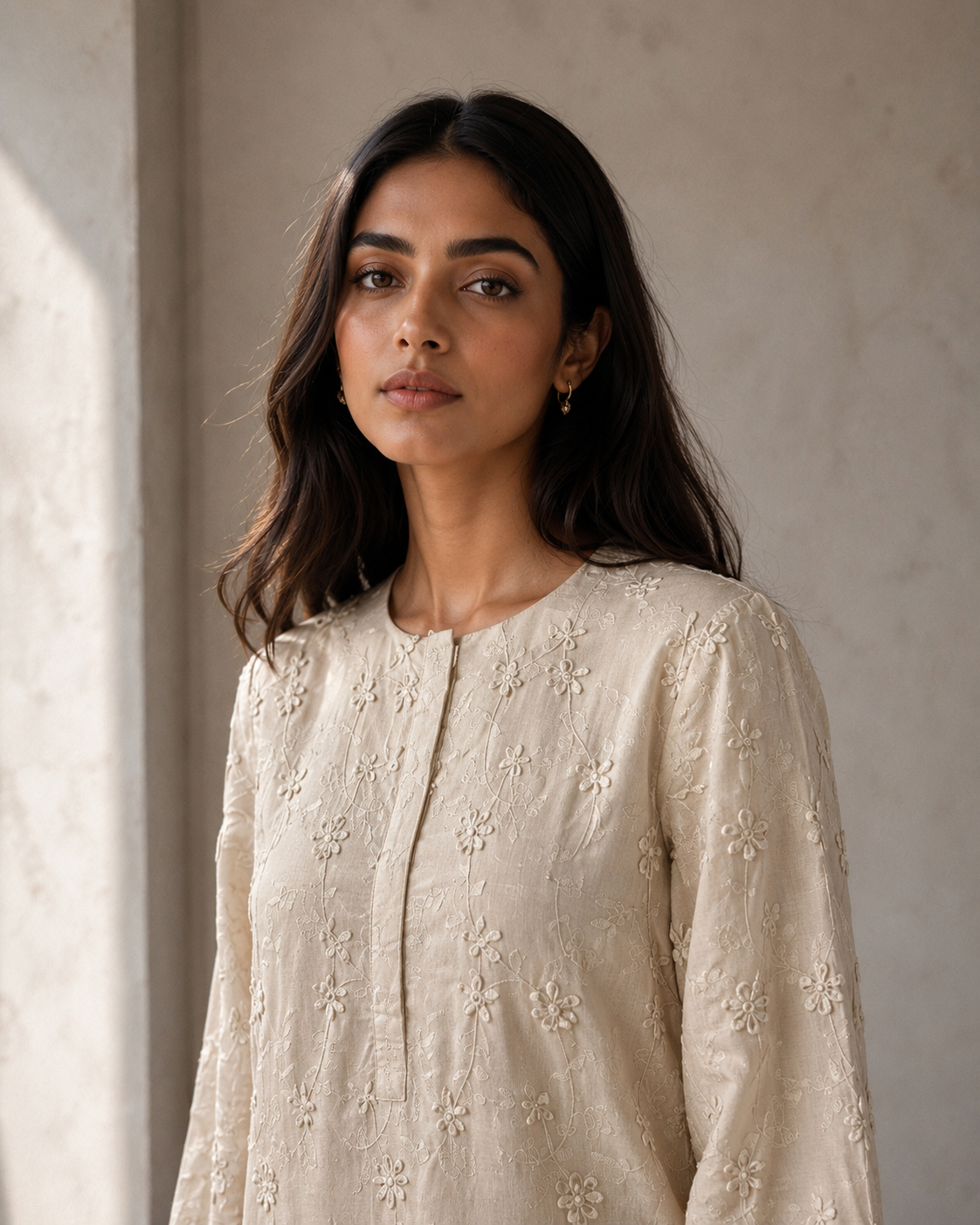 Oat 100% Cotton Tonal Appliqué Scalloped Kurta Set