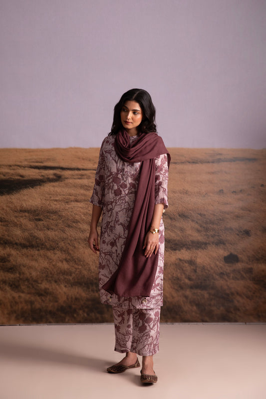 Pure Hemp Cocoa Kurta Set with Odhani