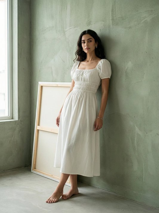 White Cottage Linen Dress