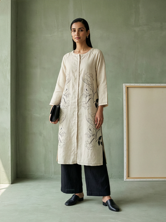 Pure Hemp Off White Raglan Kurta Set