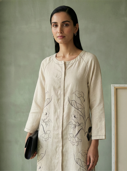 Pure Hemp Off White Raglan Kurta Set