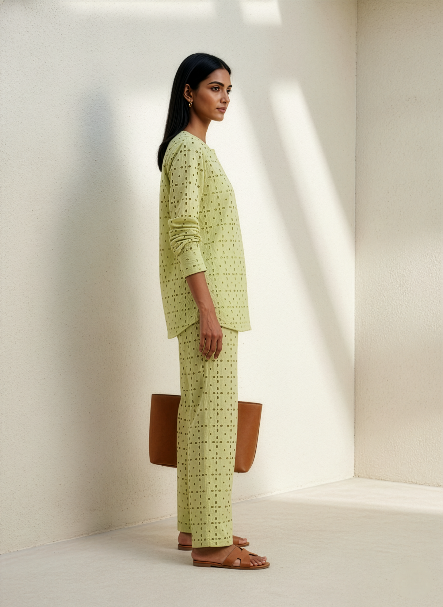 Cutwork Cotton Co-ord Set-Matcha Green