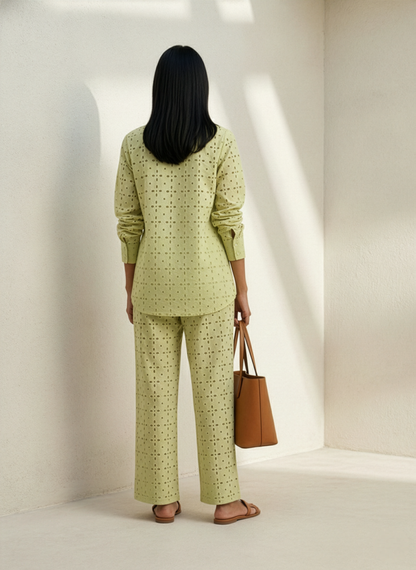 Cutwork Cotton Co-ord Set-Matcha Green