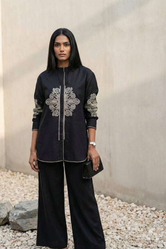 Siyah Gul Linen Co-ord Set