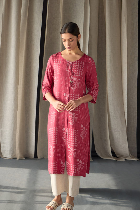 Cherry Red Ecovero Jacquard Kurta