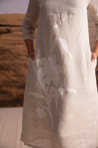 Pure Hemp Applique Dress-Natural