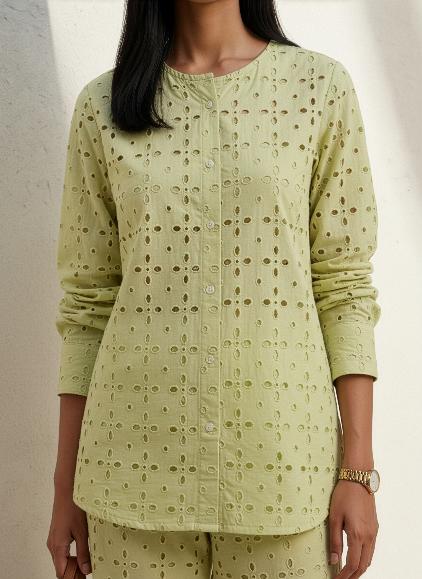 Cutwork Cotton Co-ord Set-Matcha Green