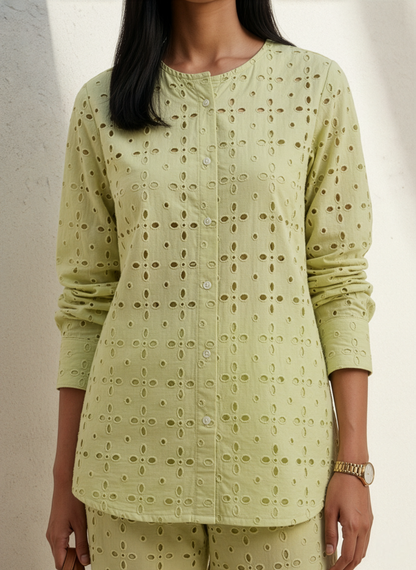 Cutwork Cotton Co-ord Set-Matcha Green
