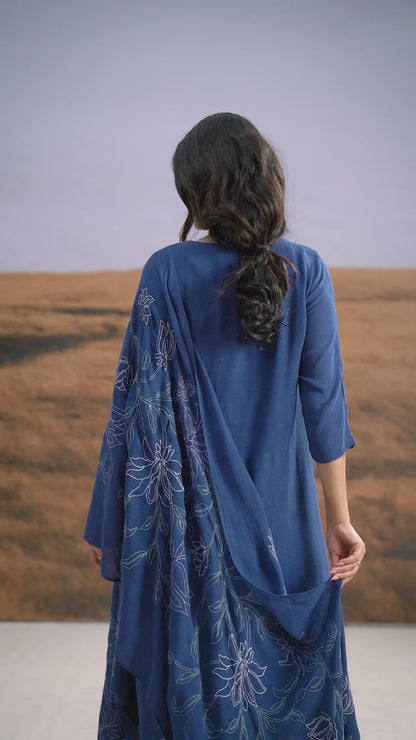 Indigo Linen Kurta Set with Odhani