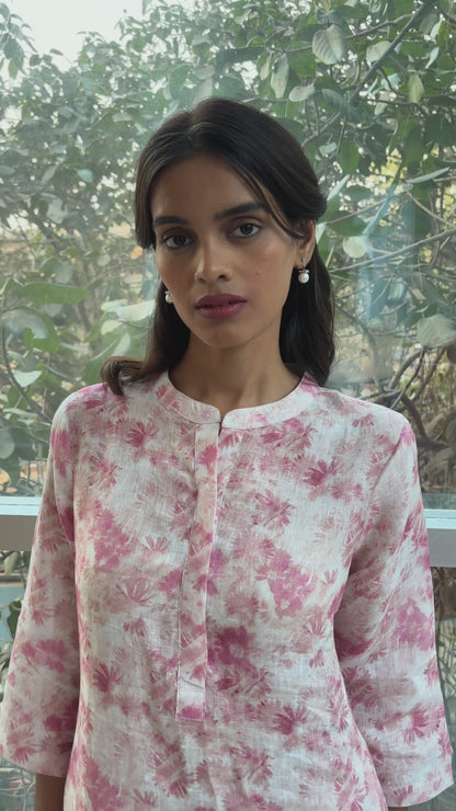 Pure Hemp Pink Floral Kurta Set